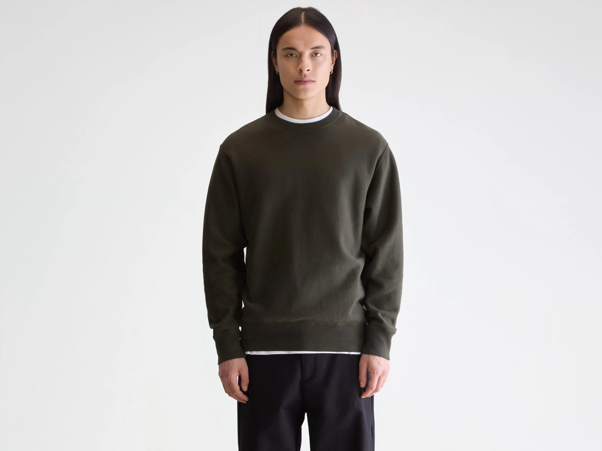 BM25231520T1509-716_1_22c410e6-755e-4ac6-9023-18066f76e5fe.jpg Flake crewneck sweatshirt (252 / M / DARK OLIVE) - Image 1